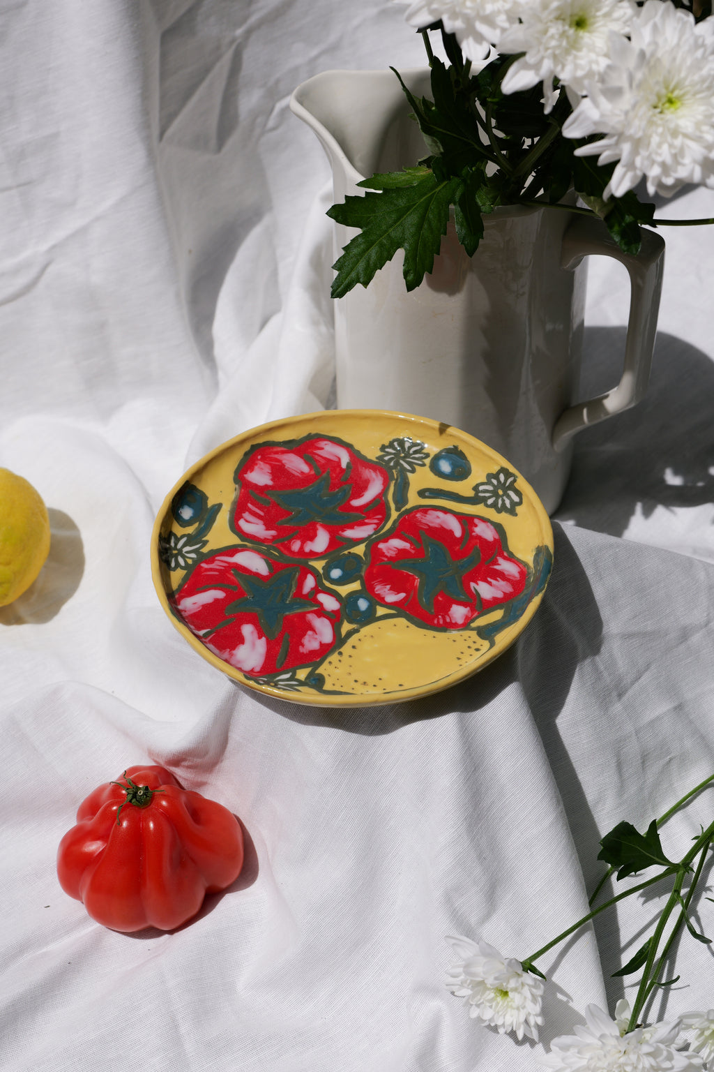 Petite Assiette Tomate Olive Pâquerette Olive Citron