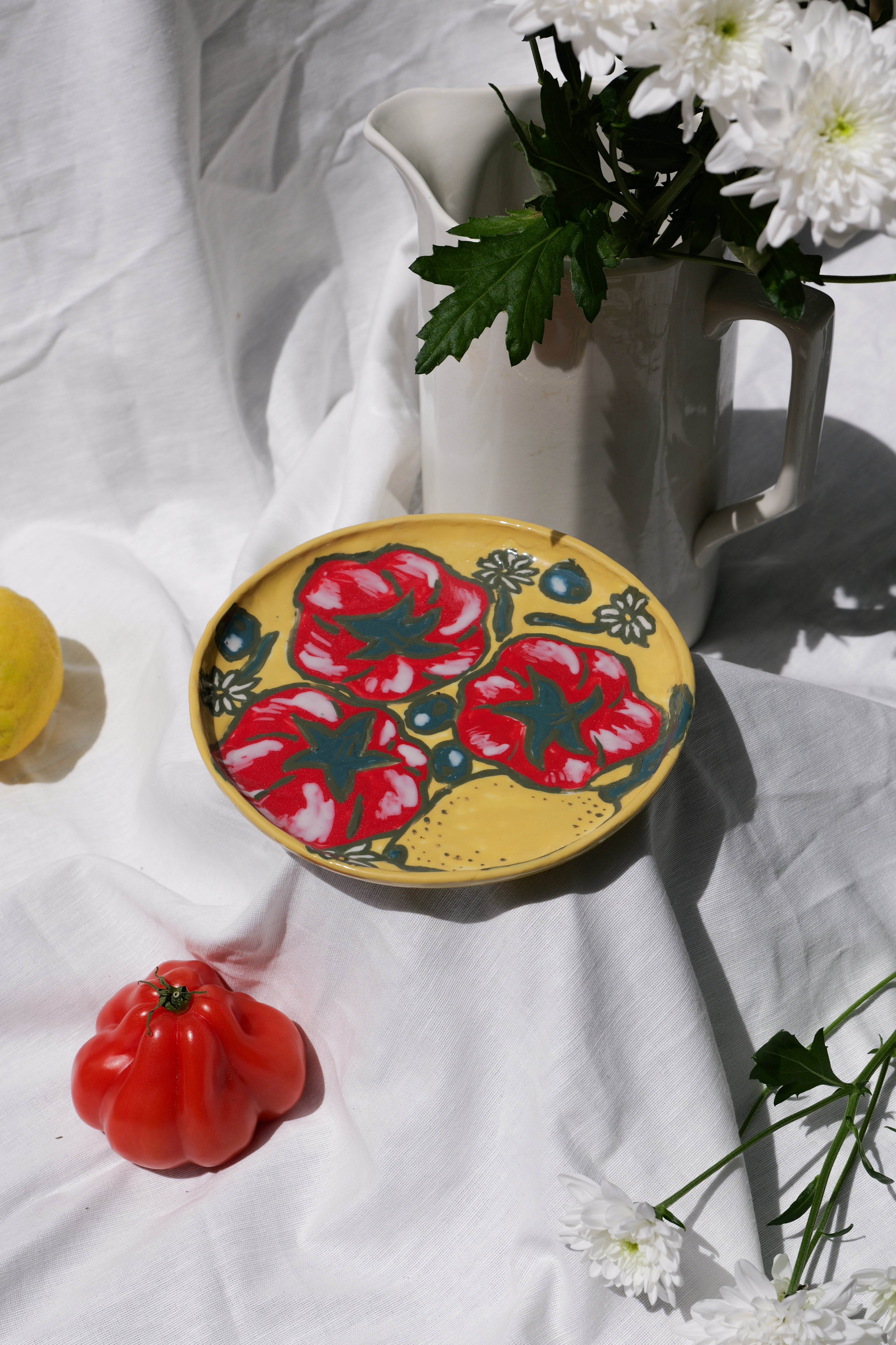 Petite Assiette Tomate Olive Pâquerette Olive Citron