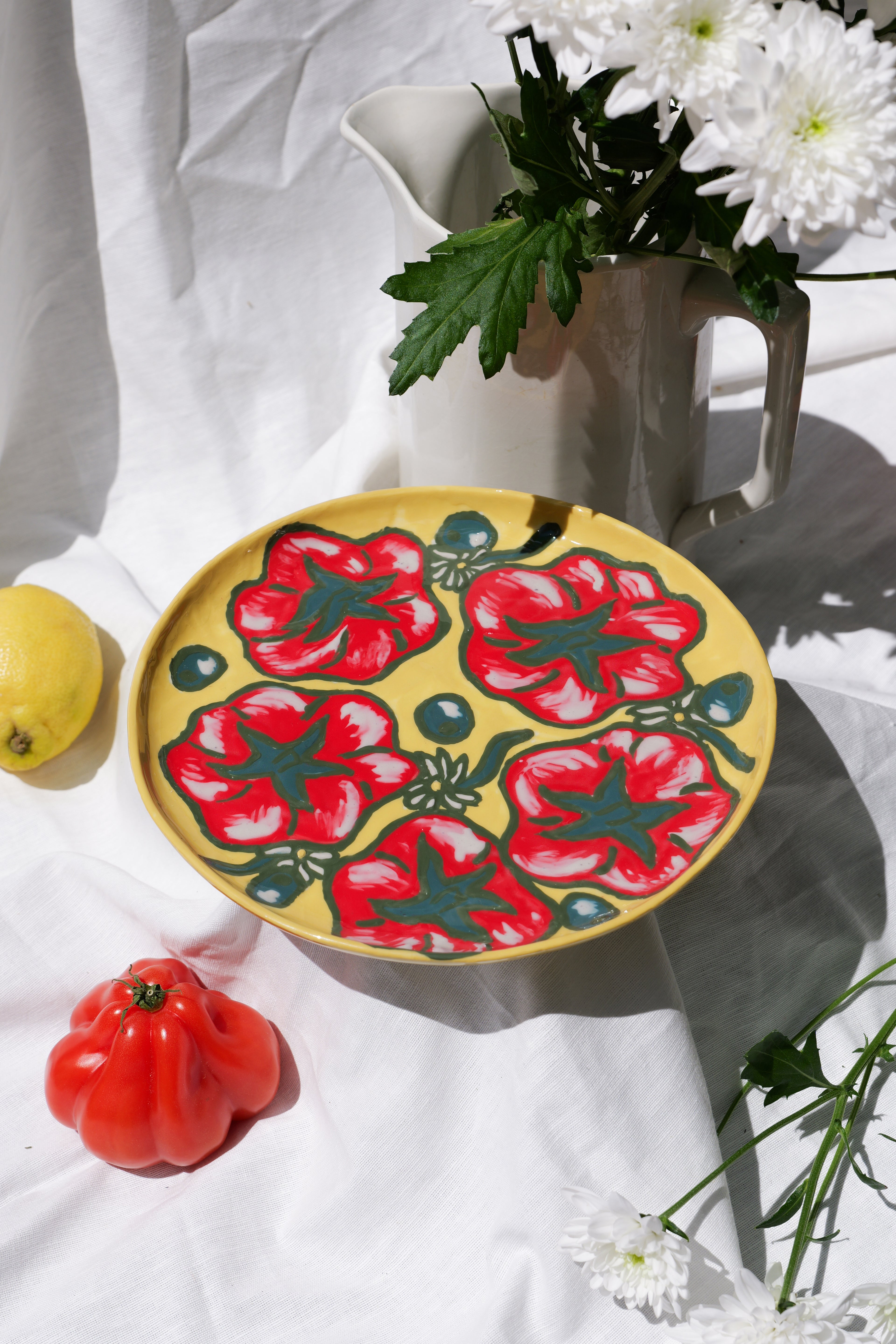 Grande Assiette Tomates Citron Olive Pâquerette